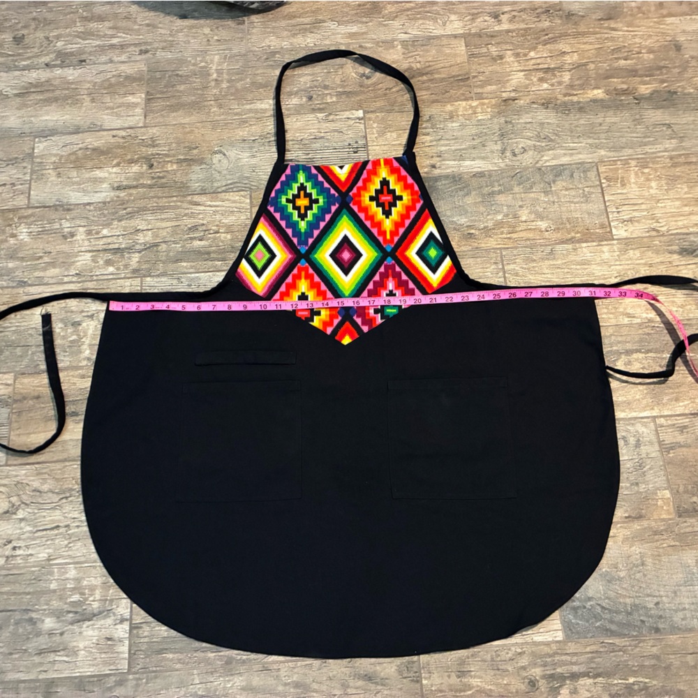 Women’s black apron with colorful Aztec design - Picture 2 of 3